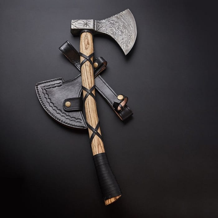 Damascus Steel Viking Axe with Rose Wood Shaft