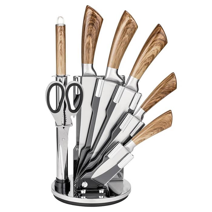 8 Piece Stainless Steel Kitchen Set-Wood Color