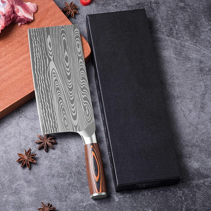 Hand-Forged Damascus Steel Wooden Handle Cleaver