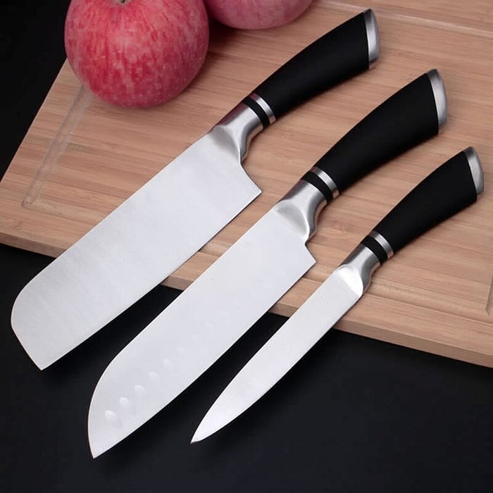 Stainless Steel Black Handle Utility Knives - 3 PCS Set