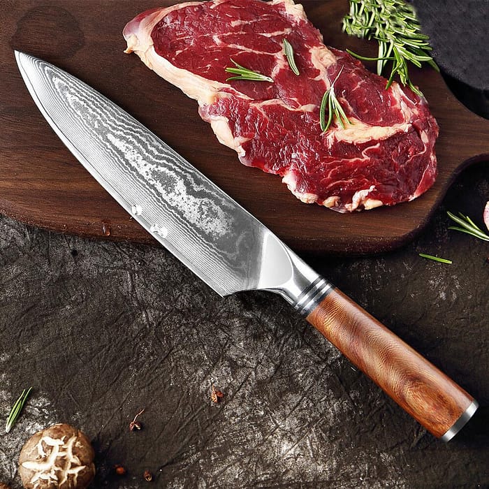 Japanese VG10 Damascus Chef Knife, Mkuruti Wood Handle