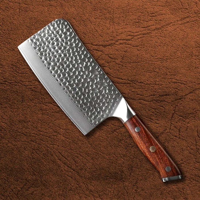 Damascus Chopper Cleaver Knife with Desert Iron Wood Handle