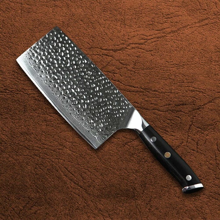 Kitchen Damascus Cleaver Knife with Nature Ebony Wood Handle