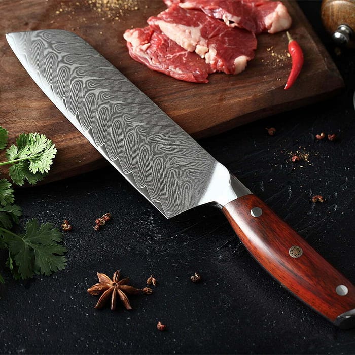 Layers Damascus Steel Santoku Knife with Rosewood Handle