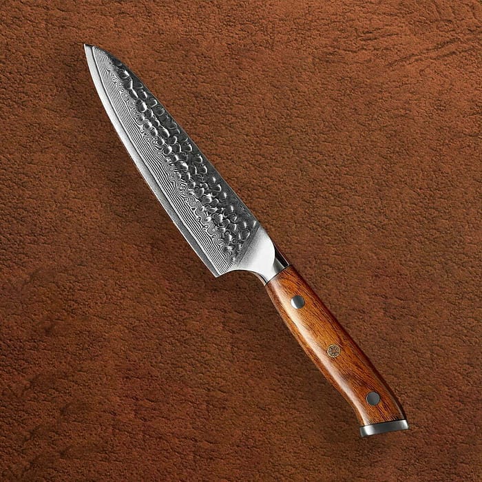 Professional Damascus Utility Knife with Desert Iron Wood Handle