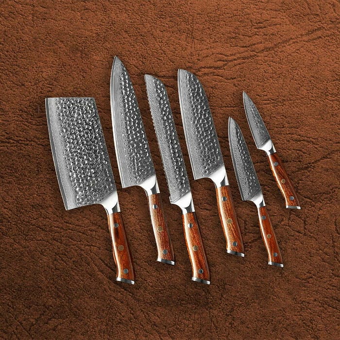 Professional Kitchen Damascus Knife set with Desert Iron Wood Handle