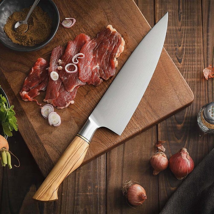 Sandvik Steel Chef Knife With Olive Wood Handle & Mosaic Brass Rivet