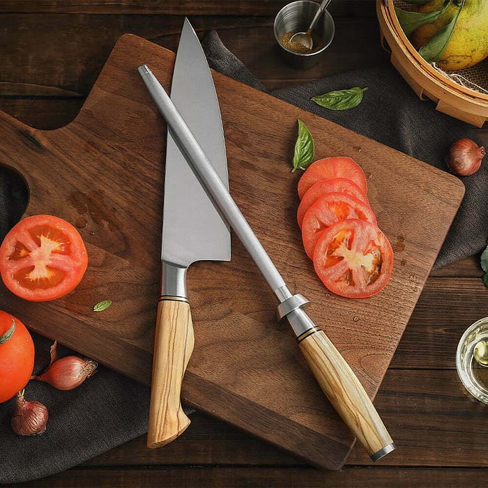Sandvik Steel Sharpener knife Olive Wood Handle & Mosaic Brass Rivet