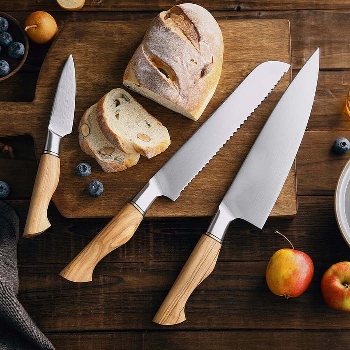 Sandvik Steel knife set With Olive Wood Handle & Mosaic Brass Rivet