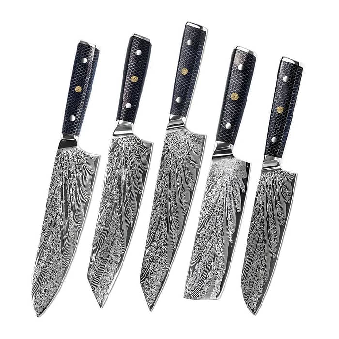 5 Piece Premium Damascus Kitchen Knives set with VG10 Honey Comb Handle