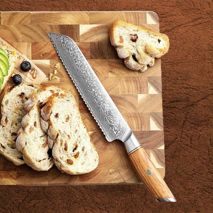 73 Layers Powder Steel Bread Knife With Olive Wood Handle