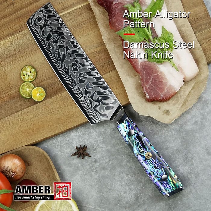 9 piece Damascus Stainless Steel 45 Layers Kitchen Knives Set with abalone handle