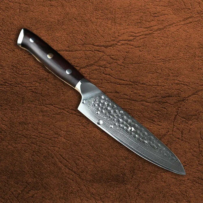 Portable Damascus Utility Knife with Nature Ebony Wood Handle