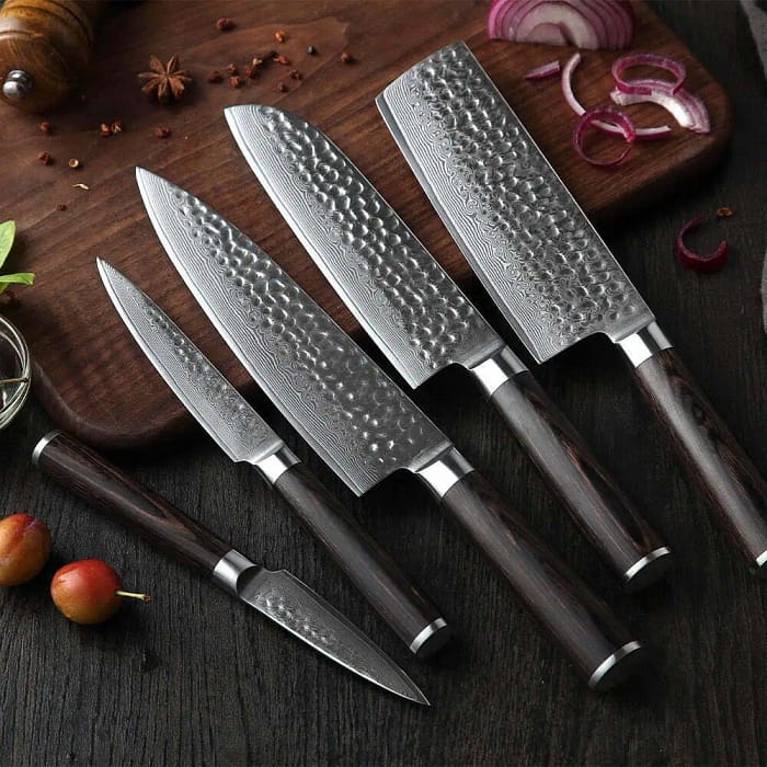 Super Sharp 7 pcs 67 layers Damascus Steel Kitchen Knife Set with Pakka Wood Handle