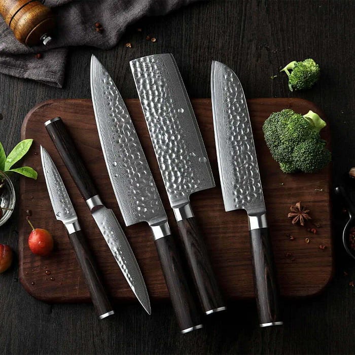 Super Sharp 7 pcs 67 layers Damascus Steel Kitchen Knife Set with Pakka Wood Handle