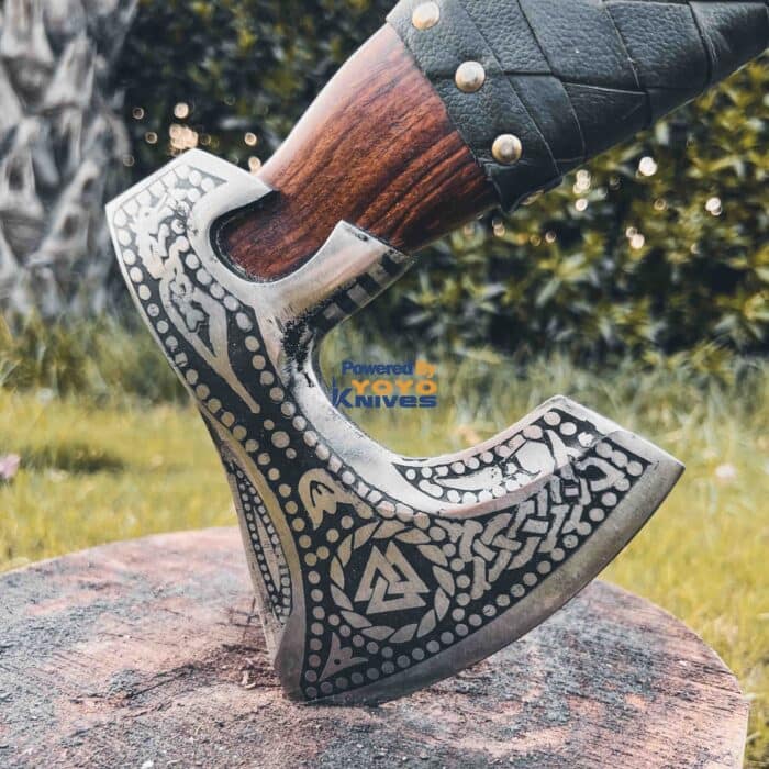 Carbon Steel Viking Axe With Leather Wrapped Handle