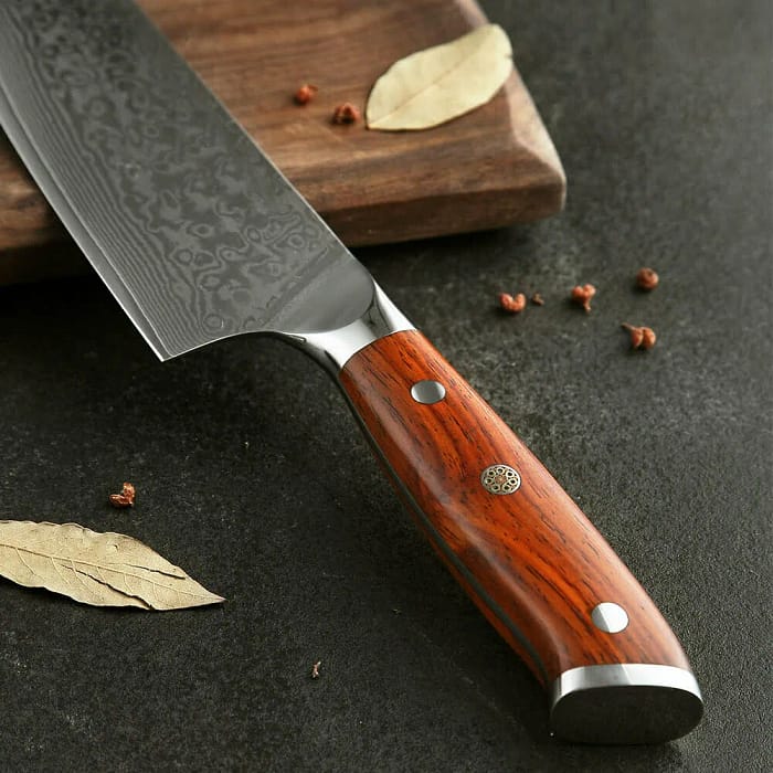 Damascus Japanese High Carbon Steel Kitchen Chef Knife with Rosewood Handle