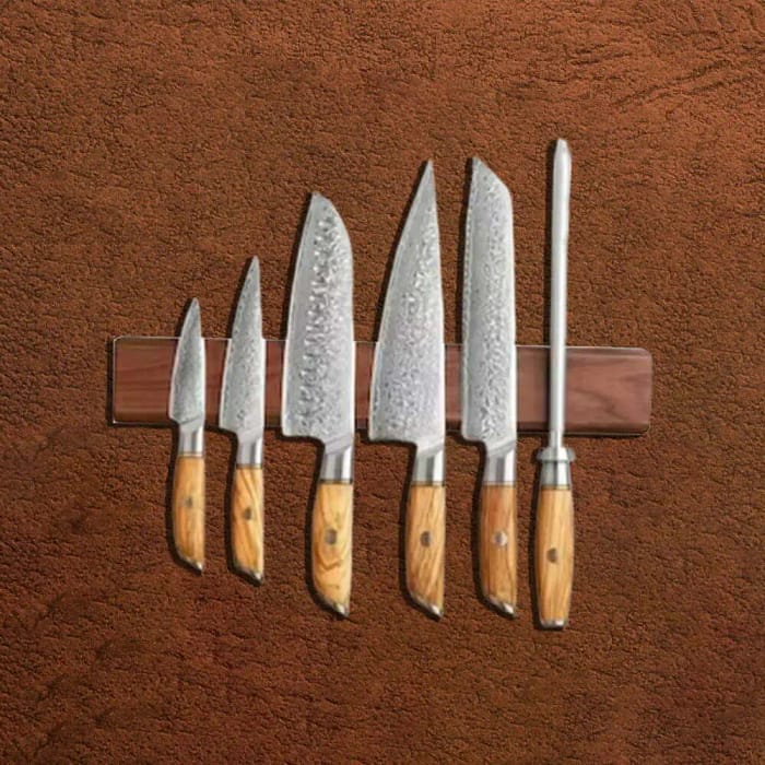 Damascus DSKK B37 73 Layers Powder Steel Knife Set with Olive Wood Handle