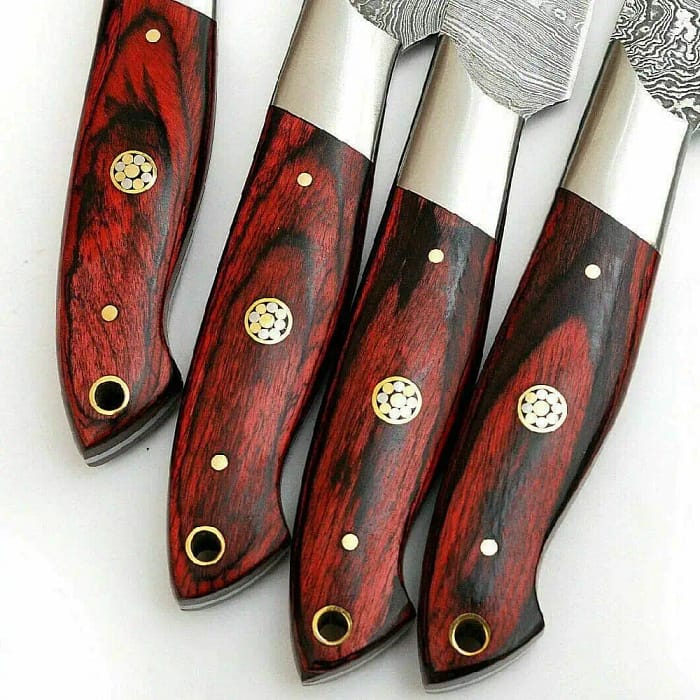 Wooden Handle Damascus Steel Steak Knives – 4 Pcs