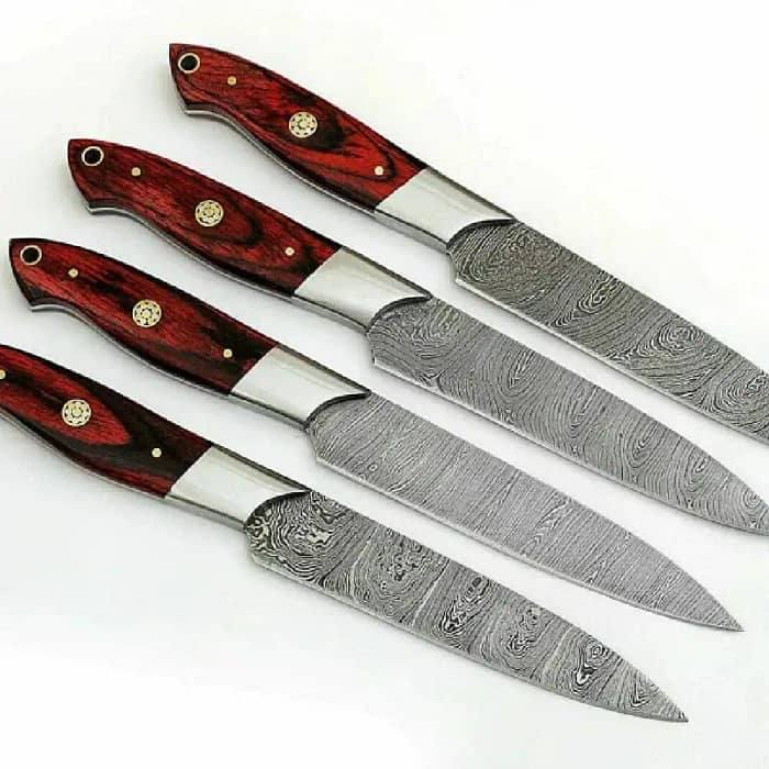 Wooden Handle Damascus Steel Steak Knives – 4 Pcsd