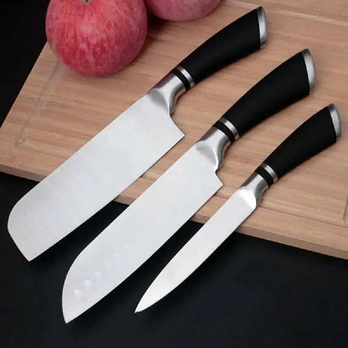 Stainless Steel Black Handle Utility Knives – 3 PCS Set