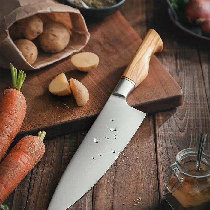 Sandvik Steel 8 Inches Chef Knife With Olive Wood Handle & Mosaic Brass Rivet