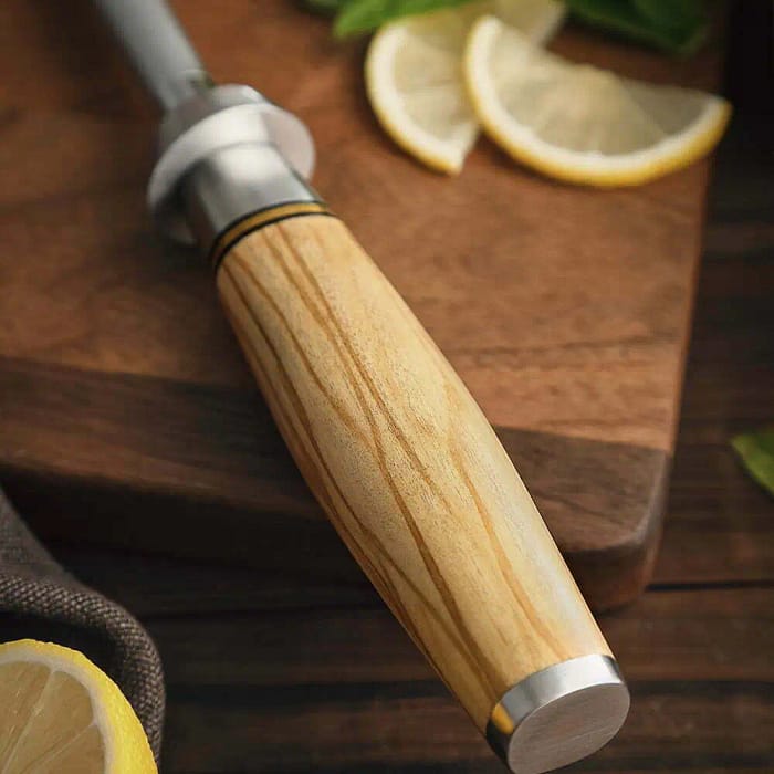 Sandvik Steel Knife Sharpener Olive Wood Handle & Mosaic Brass Rivet