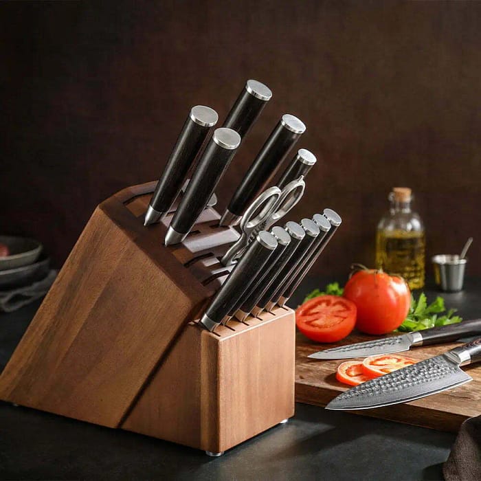 Super Sharp 15 pcs 67 layers Damascus Steel Kitchen Knife Set with Pakka Wood Handle
