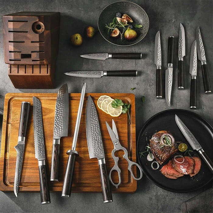 Super Sharp 15 pcs 67 layers Damascus Steel Kitchen Knife Set with Pakka Wood Handle