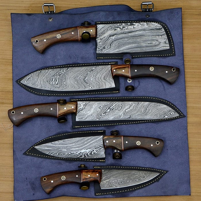 Custom Hand Made Damascus Chef Knife Set of 5