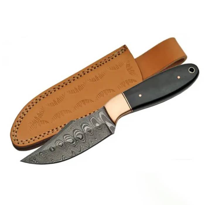 Custom Handmade Raindrop Damascus Steel Knife With Horn Handle