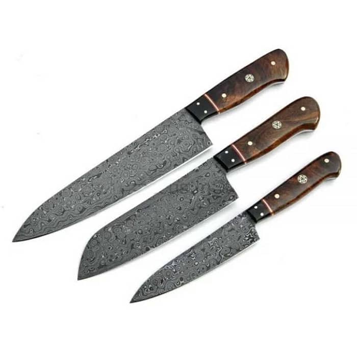 Handmade Raindrop Damascus Steel Knives Set 3Pcs Damascus Knives