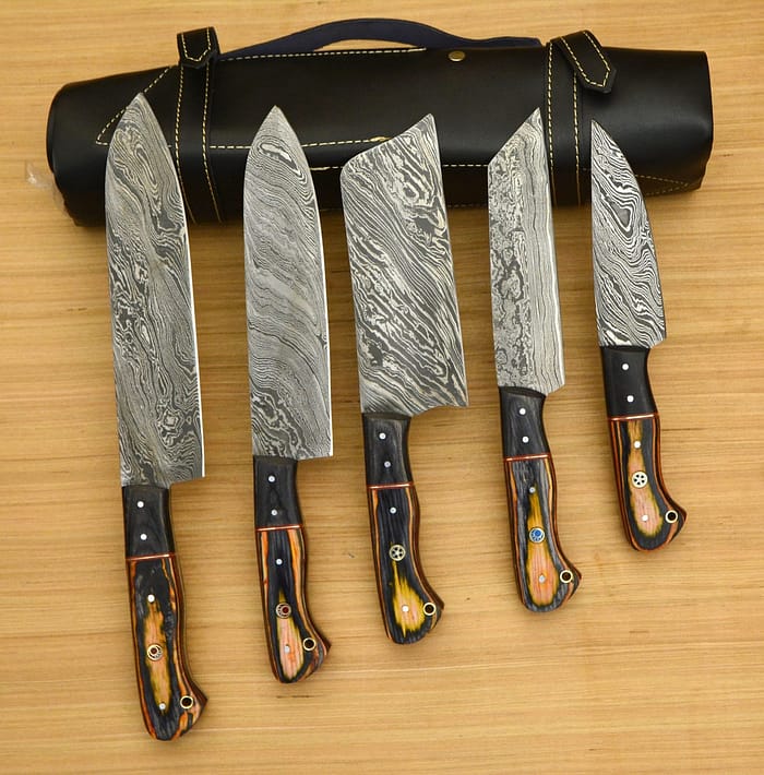 Set of 5 Damascus Hand Made chef knife