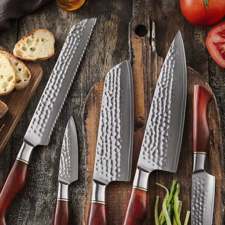 5 PCS High End Kitchen Knife Set With Natural Rosewood Handle
